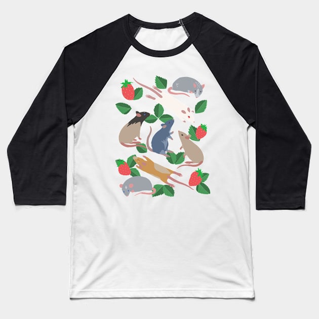 Strawberry Patch Rats Baseball T-Shirt by Adrielle-art